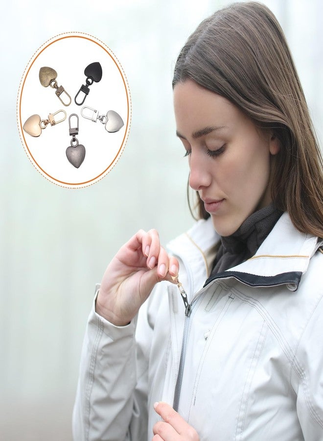 MECCANIXITY Metal Zipper Pull Charm 5 Pcs Detachable Heart Shape Zipper Pull Replacement Repair Kits Tabs Lock for Coats Jackets Pants Luggage Suitcase Purse Fasteners, Silver Tone - Image 5