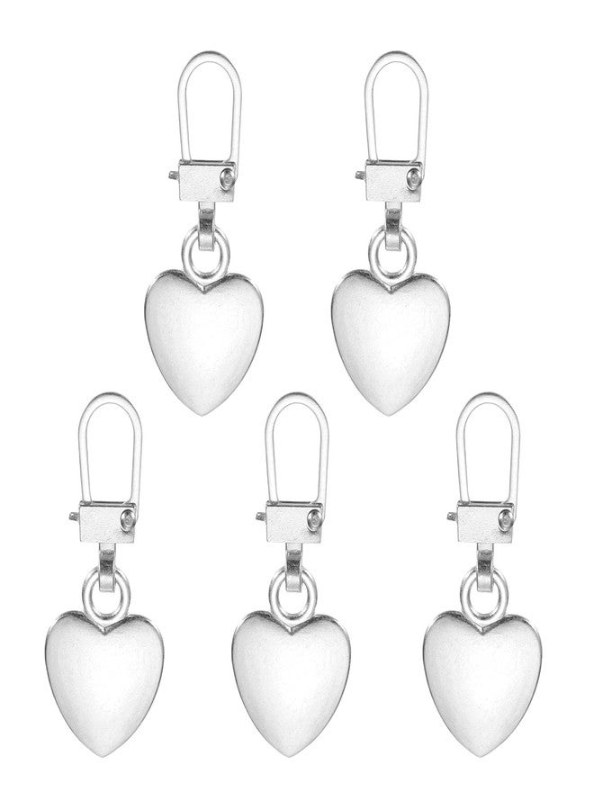MECCANIXITY Metal Zipper Pull Charm 5 Pcs Detachable Heart Shape Zipper Pull Replacement Repair Kits Tabs Lock for Coats Jackets Pants Luggage Suitcase Purse Fasteners, Silver Tone - Image 1