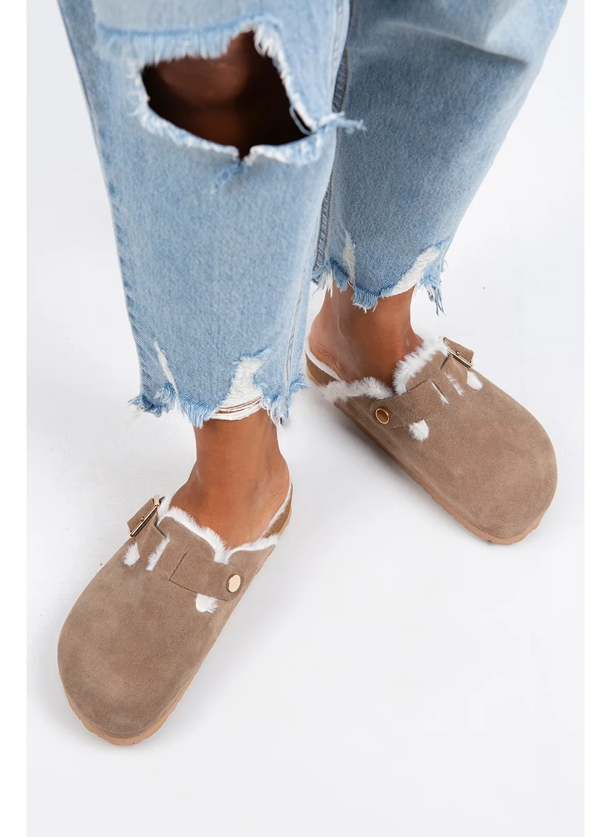 Manijero Manjero Zeta Shearling Women's Genuine Leather Buckle Belted Shearling Mink Suede Slippers