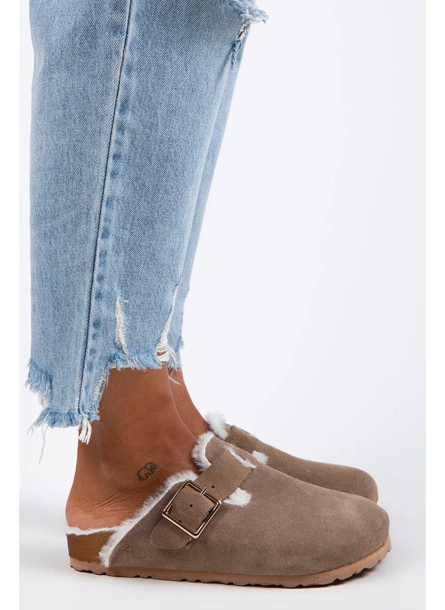 Manijero Manjero Zeta Shearling Women's Genuine Leather Buckle Belted Shearling Mink Suede Slippers