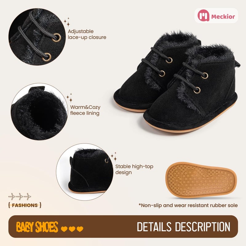 Meckior Baby Booties Newborn Infant Unisex Baby Girls Boys Velvet Rubber Anit-Slip Sole Shoes Toddler Fleece Cozy Winter Warm Prewalker Boots - Image 5