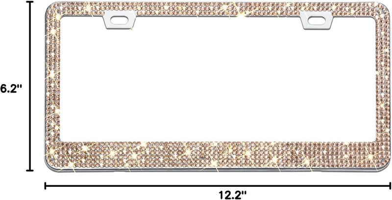 OKLPF Bling License Plate Frame for Women, 1PCS Sparkly License Plate Frames| Over 1200 pcs 14 Facets Bedazzled Clear Glass Diamond Rhinestone Crystals w/Free Glitter Diamond Box (Champagne) - Image 4