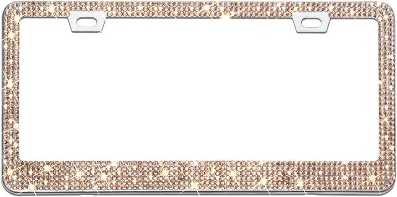 OKLPF Bling License Plate Frame for Women, 1PCS Sparkly License Plate Frames| Over 1200 pcs 14 Facets Bedazzled Clear Glass Diamond Rhinestone Crystals w/Free Glitter Diamond Box (Champagne) - Image 2