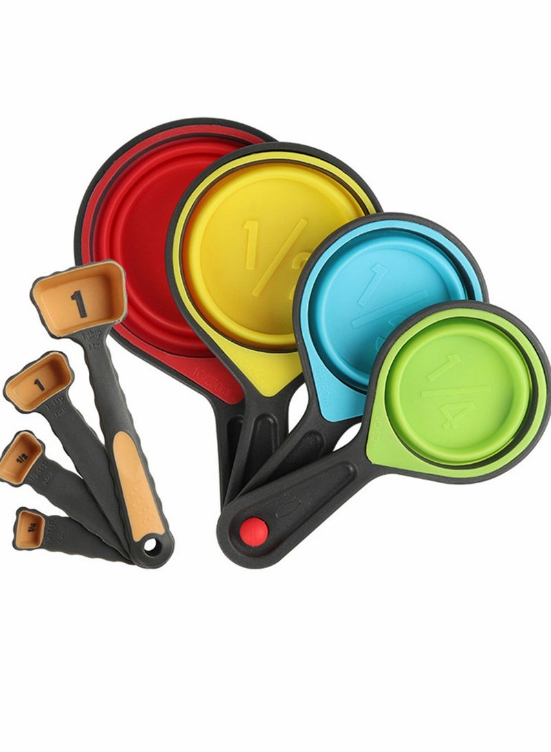 8-Piece Collapsible Silicone Measuring Cups and Spoons Set - Perfect for Kitchen Cooking and Baking - Image 1