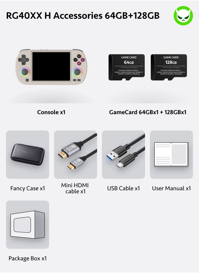 ANBERNIC  - Anbernic RG40XX H Handheld Game Console 4.0 IPS Screen -Linux 64-bit-H700 quad-core ARM Cortex-A53 1.5GHz Frequency- core 3200mAh 5G WiFi Bluetooth HDMI Output 【Grey-128G Emulators Over 20000 Games Pre-installed 】 - Image 1