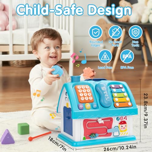 AONTESS Montessori Toys for 1 Year Old Baby Music Toys for 1 Year Old Girl Gift 12in1 Musical House Toddler Learning Toy for 1 2 3 Ages First Birthday Gifts for Girls and Boys Educational Toy Blue - Image 5