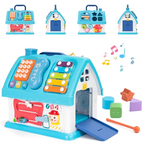 AONTESS Montessori Toys for 1 Year Old Baby Music Toys for 1 Year Old Girl Gift 12in1 Musical House Toddler Learning Toy for 1 2 3 Ages First Birthday Gifts for Girls and Boys Educational Toy Blue - Image 1