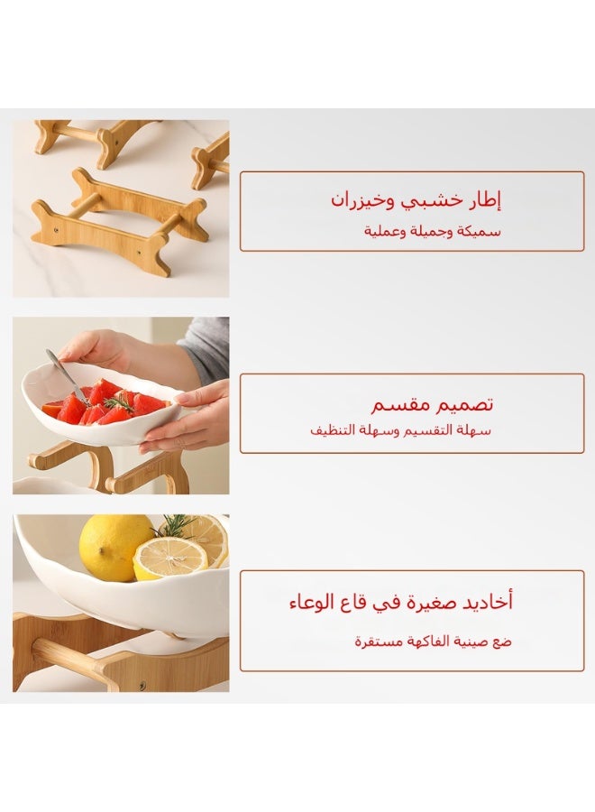 XICEN 3 Tier Fruit Basket with Bamboo Rack, Detachable Snack Storage Rack, 3 Tier Cake Stand, Dessert  Tray Plate Rack for Kitchen Cabinets Countertop - Image 2