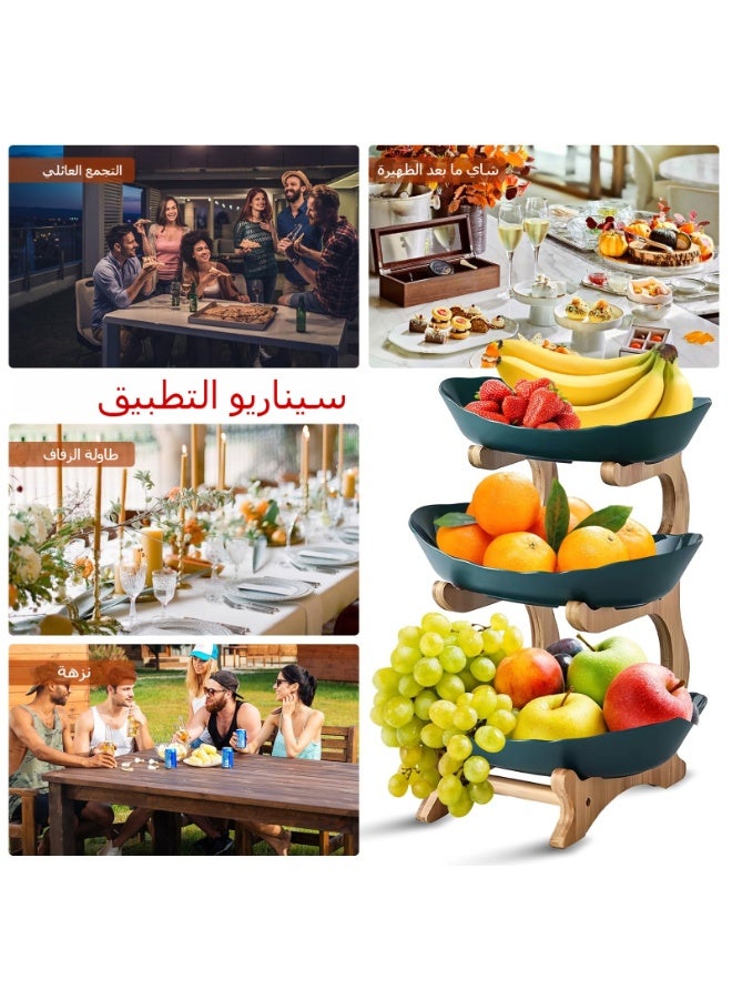 XICEN 3 Tier Fruit Basket with Bamboo Rack, Detachable Snack Storage Rack, 3 Tier Cake Stand, Dessert  Tray Plate Rack for Kitchen Cabinets Countertop - Image 5