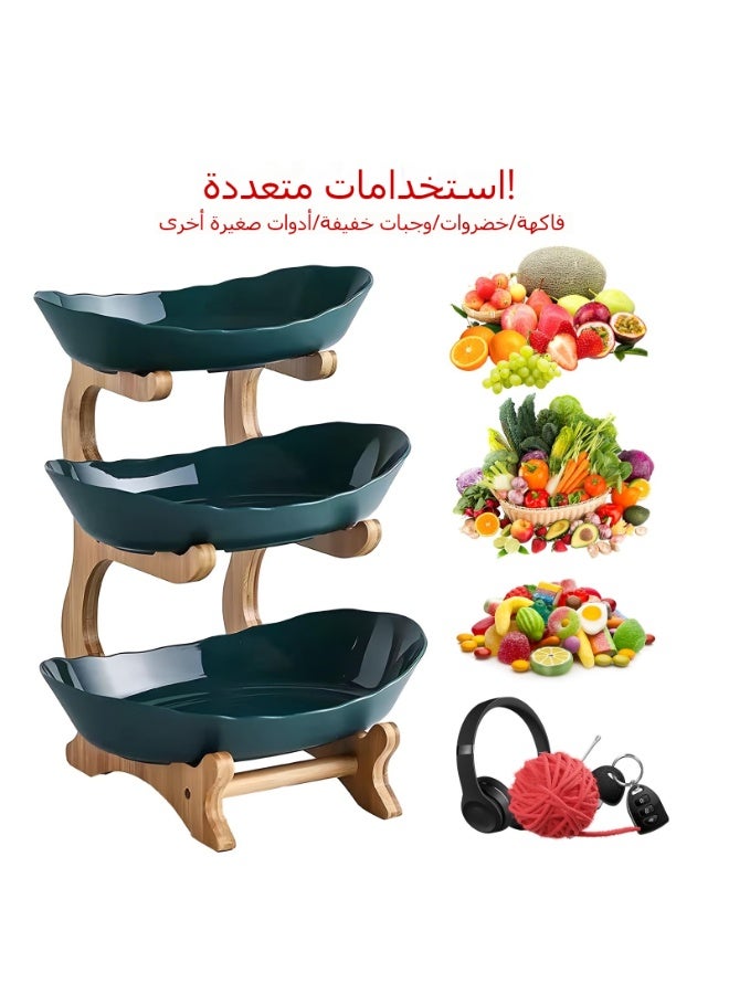 XICEN 3 Tier Fruit Basket with Bamboo Rack, Detachable Snack Storage Rack, 3 Tier Cake Stand, Dessert  Tray Plate Rack for Kitchen Cabinets Countertop - Image 4