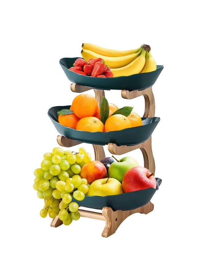 XICEN 3 Tier Fruit Basket with Bamboo Rack, Detachable Snack Storage Rack, 3 Tier Cake Stand, Dessert  Tray Plate Rack for Kitchen Cabinets Countertop - Image 1