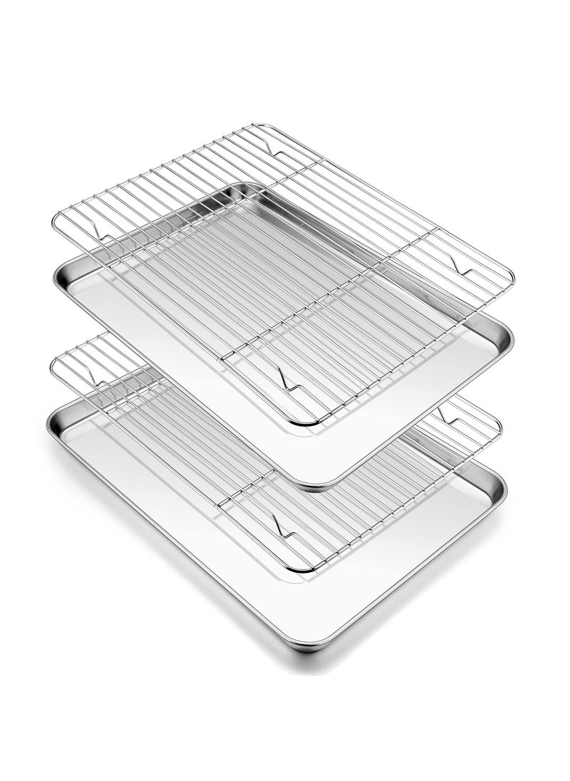 P&P CHEF PP CHEF Toaster Oven Pans with Racks Set of 2 Stainless Steel Oven Tray Baking Pan Sheet and Cooling Rack for Oven Cooking Roasting Non Toxic  Dishwasher Safe  125 Inch 