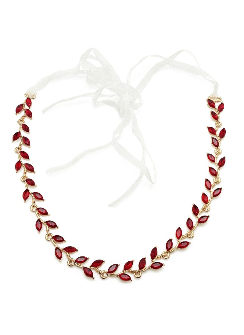 BETITETO BETITETO Bridal Crystal Headband Wedding Rhinestone Gold Metal Hair Vine Pieces Accessories for Women and Girls Red 