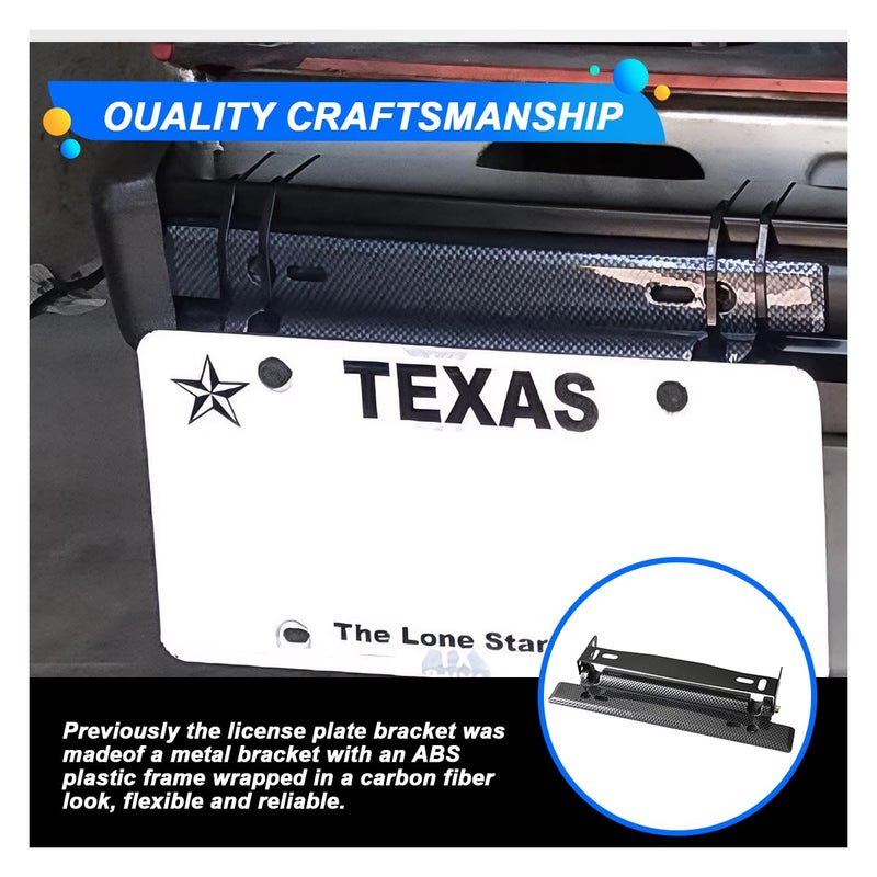 UHANBUT Car License Plate Holder, Universal Adjustable License Plate Frames, Stainless Steel Car Tag Holder with Screws and Nuts, Carbon Fiber Front License Plate Mount Bracket - Image 3