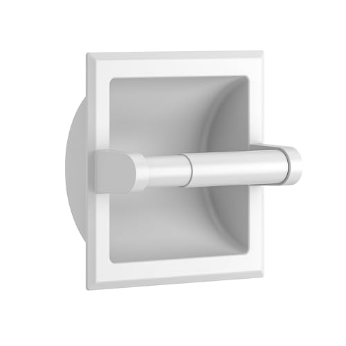 FORIOUS Recessed Toilet Paper Holder Stainless Steel Durable Tissue Roll Holder Wall Mount for Bathroom Space Saving Design with Mounting Bracket in Wall Toilet Paper Dispenser Insert White