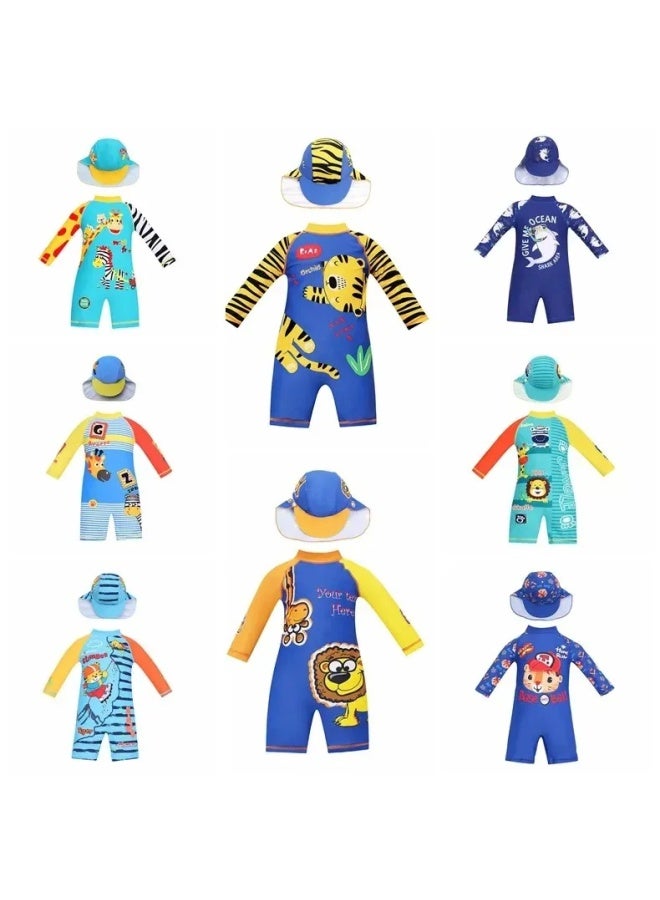 إسكدنيا ملابس سباحة للأطفال للأولاد الصغار من عمر 1-8 سنوات للأولاد بأكمام طويلة من قطعة واحدة برسوم كارتونية كورية - اللون: 9284 - - Image 2