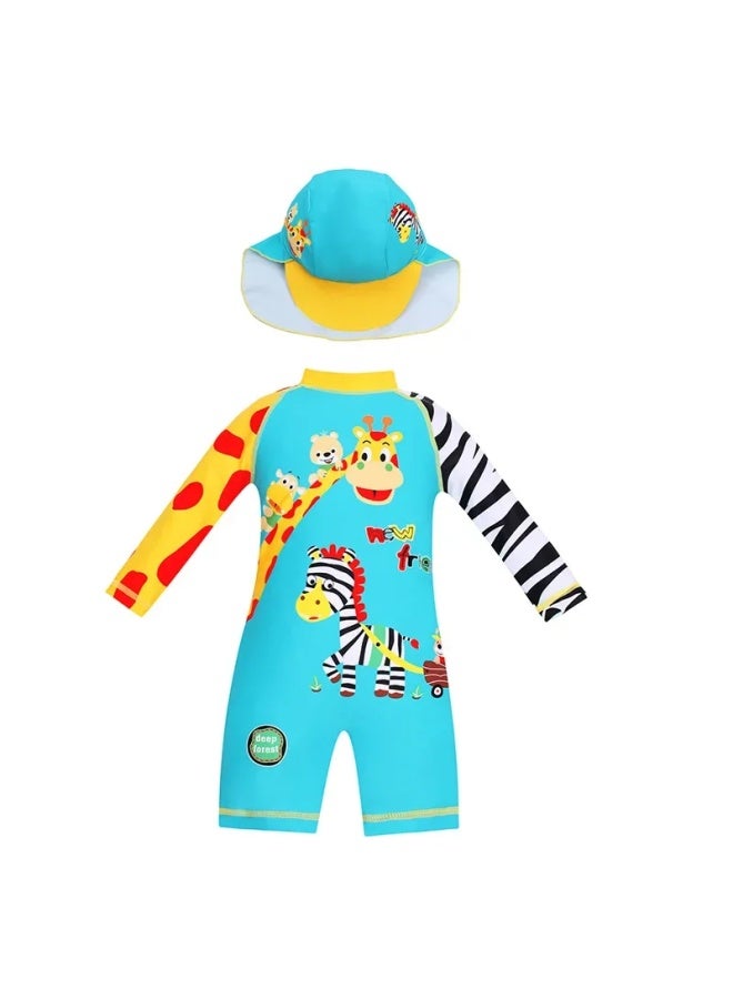 إسكدنيا ملابس سباحة للأطفال للأولاد الصغار من عمر 1-8 سنوات للأولاد بأكمام طويلة من قطعة واحدة برسوم كارتونية كورية - اللون: 9284 - - Image 3