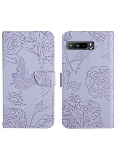 HuHa Case Cover For Asus ROG Phone 3 ZS661KS Skin Feel Butterfly Peony Embossed Leather Phone Case Purple 