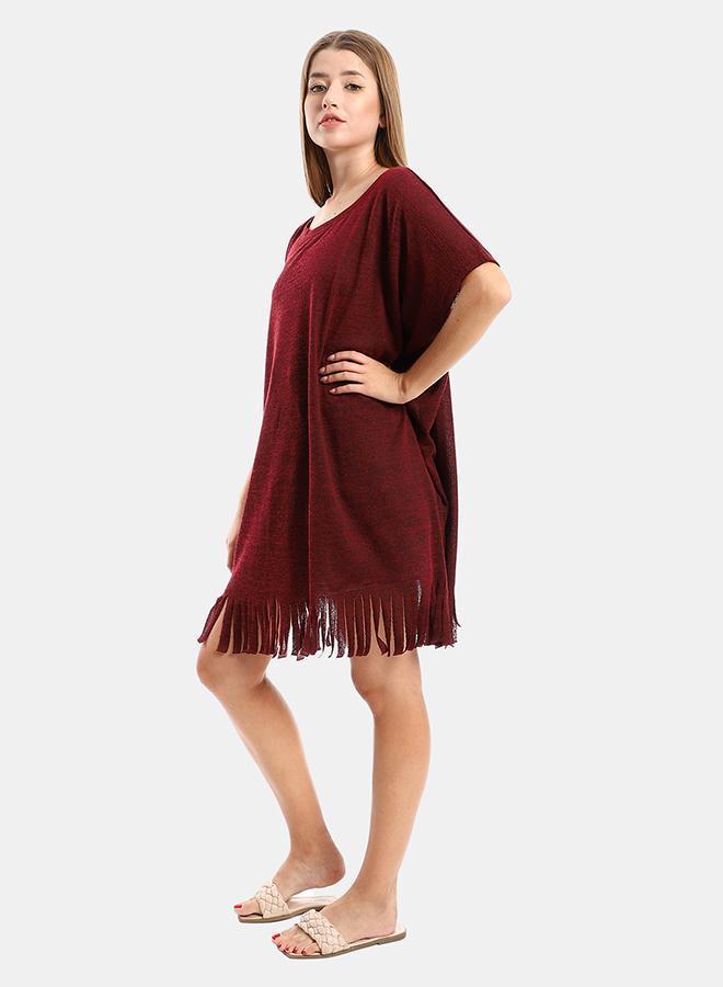 kady Jamila women solid pattern cover up with decorated fringeswomen ,marron-xl-2xl - Image 2