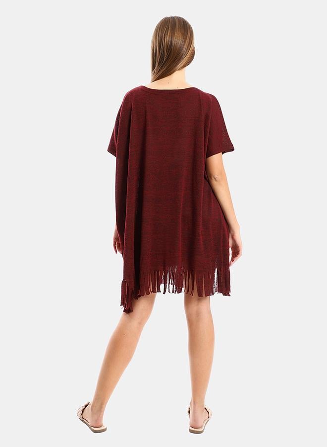 kady Jamila women solid pattern cover up with decorated fringeswomen ,marron-xl-2xl - Image 3