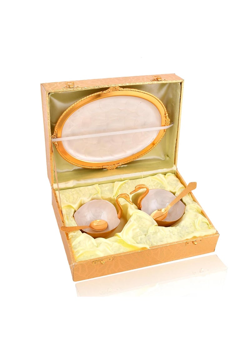 AC ANAND CRAFTS AC ANAND CRAFTS Ceramic Finish Gold Polished Duck Design Bowl with 2 Spoon 1 Tray Platter Decorative Gift Item Tableware Serveware 5 Pieces Golden  - Image 1