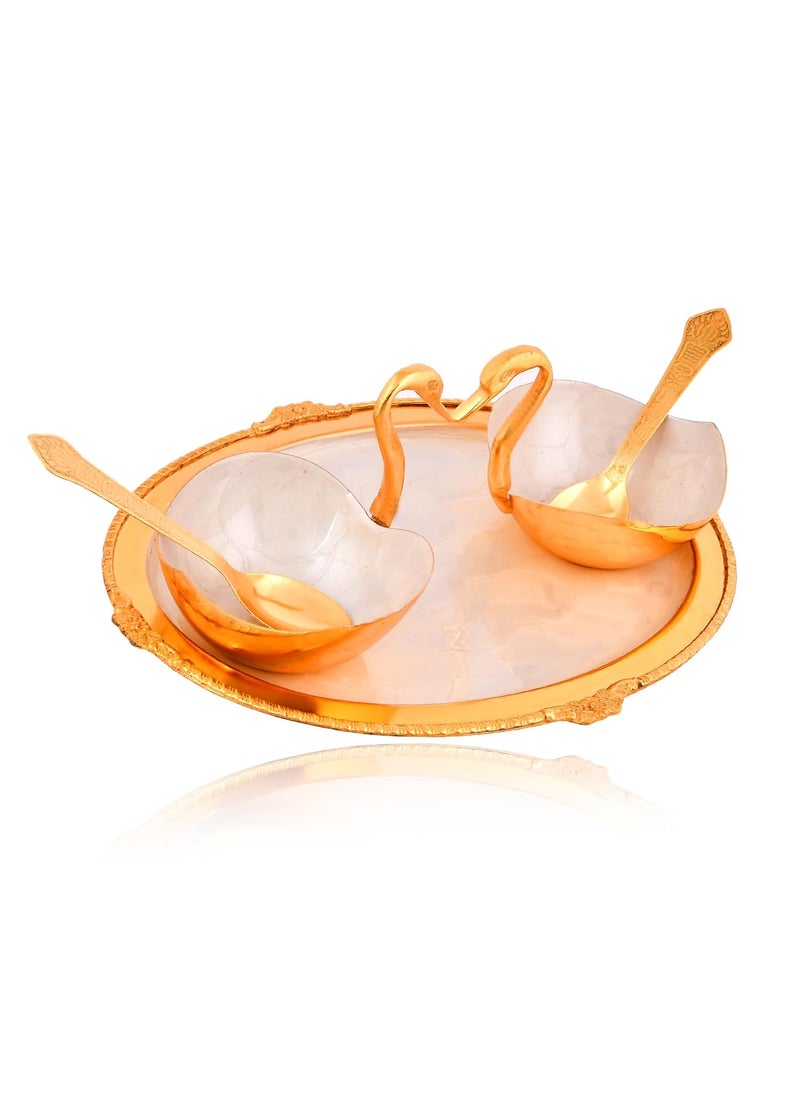 AC ANAND CRAFTS AC ANAND CRAFTS Ceramic Finish Gold Polished Duck Design Bowl with 2 Spoon 1 Tray Platter Decorative Gift Item Tableware Serveware 5 Pieces Golden  - Image 3