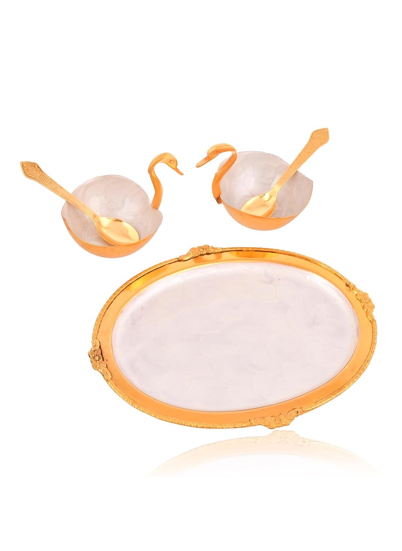 AC ANAND CRAFTS AC ANAND CRAFTS Ceramic Finish Gold Polished Duck Design Bowl with 2 Spoon 1 Tray Platter Decorative Gift Item Tableware Serveware 5 Pieces Golden  - Image 4