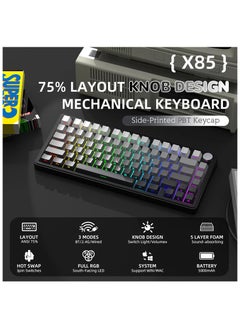 Attack Shark ATTACK SHARK X85 Mechanical Gaming Keyboard White Jade Switch Gasket Mount Linear Side Engraved PBT Cherry Key Cap RGB 3 Connection Modes 2.4G / Bluetooth / USB-C Wireless, Wireless Hot-Swap,  - Image 2