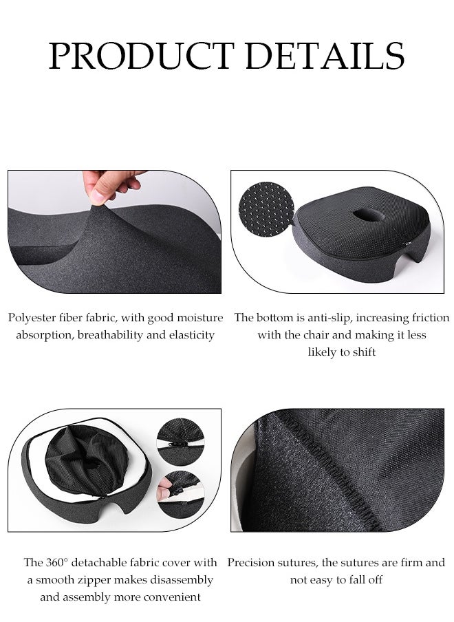 Seat Cushion，Memory Foam Non Slip Chair Cushion，Multi Functional Waist Protection Cushion,Comfortable and Breathable，Removable and Washable，Suitable for Pregnancy, Hemorrhoids, Postpartum, Sciatica，Driving,Work and Home Using,42*42*12CM