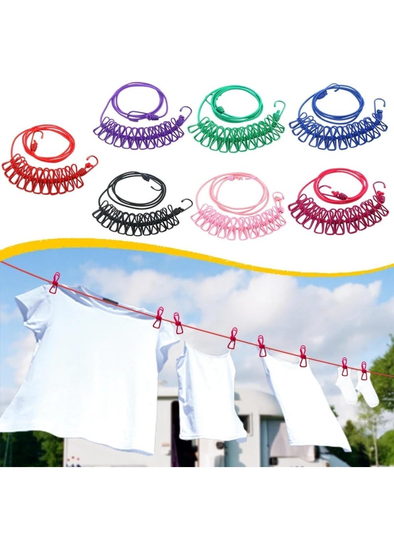 Perpetual Perpetual Cloth Drying Rope with Hooks Elastic Cloth Hanging Rope for Cloth Drying with 12 Clips Cloth Rope for Drying Clothes for Travel Home Outdoor Kapde Sukhane ki Rassi Wire Pack 1  - Image 1