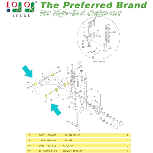 10L0L Golf Cart Front Lower Arm Bushing Kit for Yamaha G&E G22 G29,Front Control Arm Bush Collar Thrust Cover OEM #2HR-23526-00-00/90381-18001-00/90387-12016-00/JN6-F2124-10-00/401-22128-01-00 - Image 2