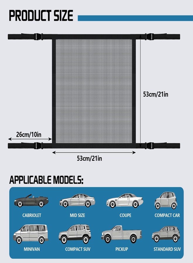 PLALEI Dog Car Barrier Net,Adjustable Mesh Fence with Ropes & Hooks One-Piece Design Universal for Cars, SUVs, Pickups, Trucks and Vans (21x21 Inches) - Image 2