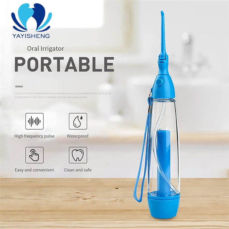 YAS Water Dental Flosser Non-Electric Portable Affordable, Oral Irrigator Cordless Manual Air Pressure Simple Operation, for Home and Travel Blue - Image 2