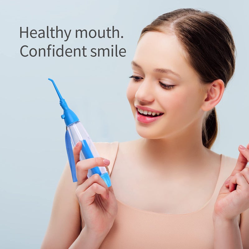 YAS Water Dental Flosser Non-Electric Portable Affordable, Oral Irrigator Cordless Manual Air Pressure Simple Operation, for Home and Travel Blue - Image 3