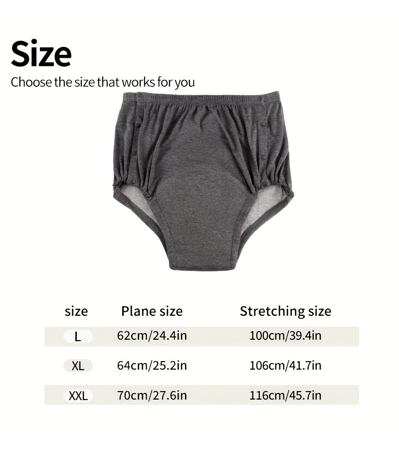 Washable And Reusable Diapers Underwear For Adults Gray 3-Pack Size XXL Side Buckles Easy Open Close Full Open Save Labor Quick Absorption - Image 2