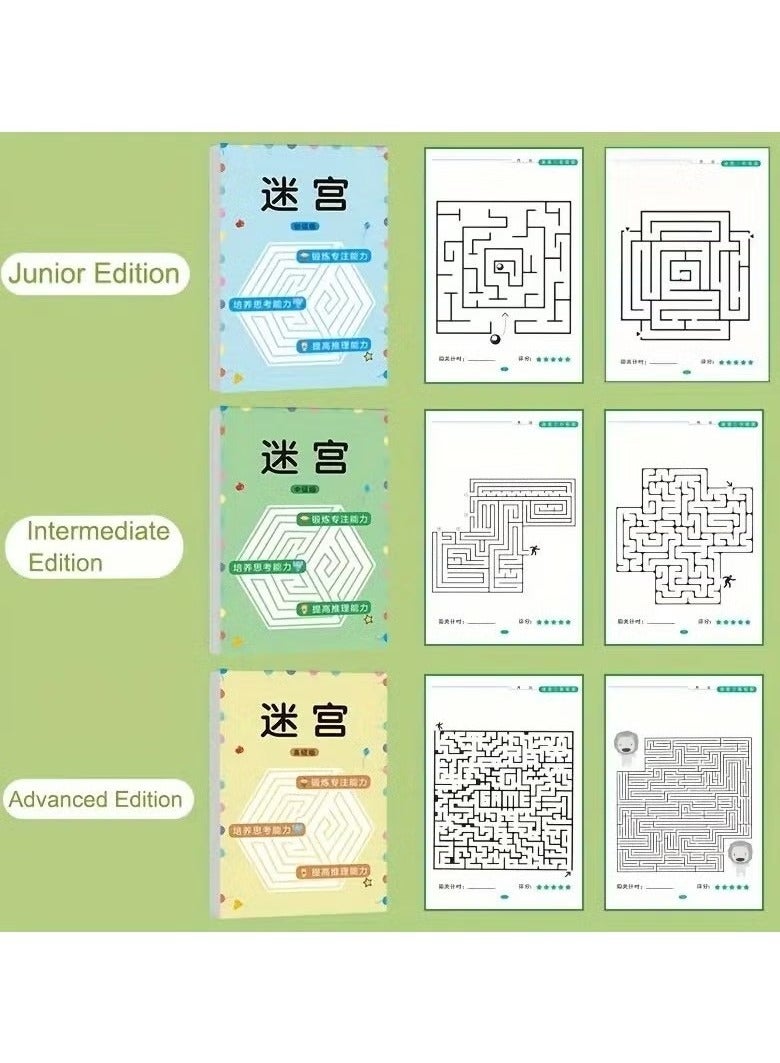 Ailily 3pcs Montessori Maze Puzzle Book, Enhances Logical Thinking and Brain Activity, Suitable for Offices, Schools & Leisure Time, Perfect Birthday & New Year Gift, 64 Pages, Junior Edition  - Image 1