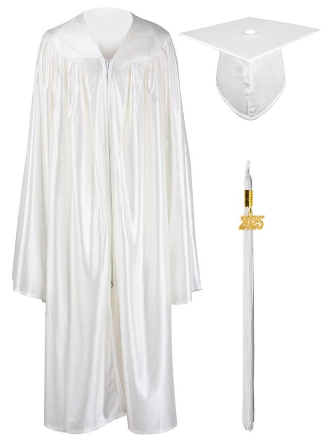 GraduationMall Shiny Kindergarten & Preschool Graduation Gown Cap Set with 2025 Tassel White 36(4'3"-4'5") - Image 1