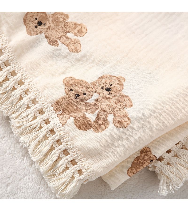 Double Bear Soft Double Layered Cotton Baby Blanket 39 37 by 51 18 inch with Fringes Perfect for Stroller Use - Image 5