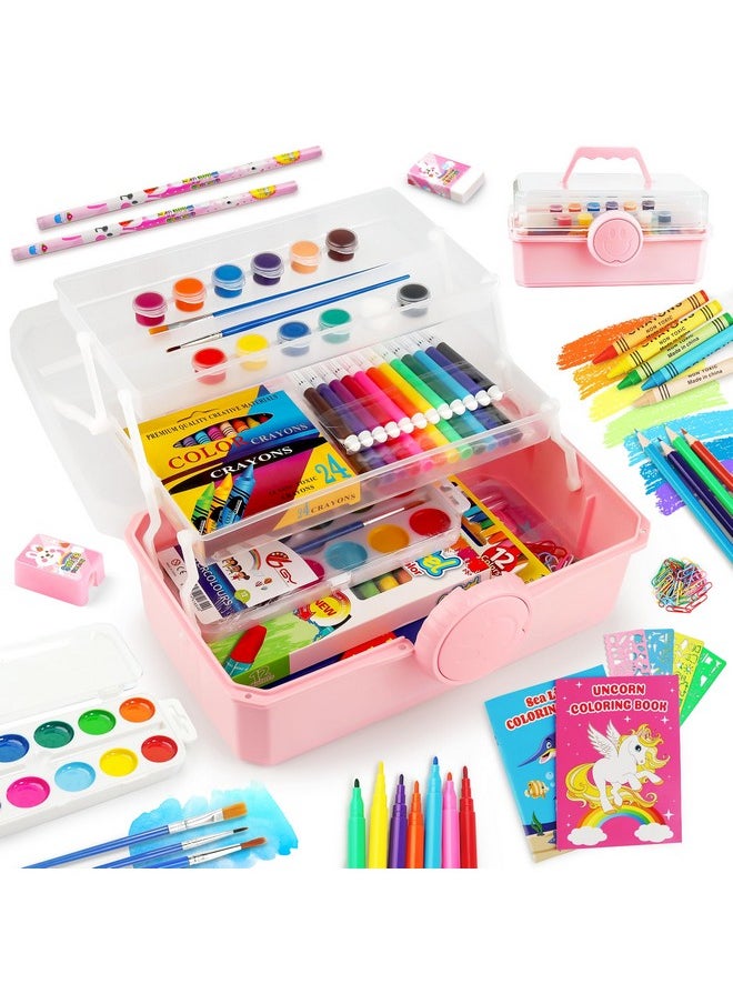 D-FantiX - Art Supplies For Kids, 187Pcs Drawing Kit Art Set With Pink Art Supply Storage Organizer, Painting Arts And Crafts For Kids Teens Beginners, 3 4 5 6 7 8-12 Year Old Girl Gifts Ideas - Image 1