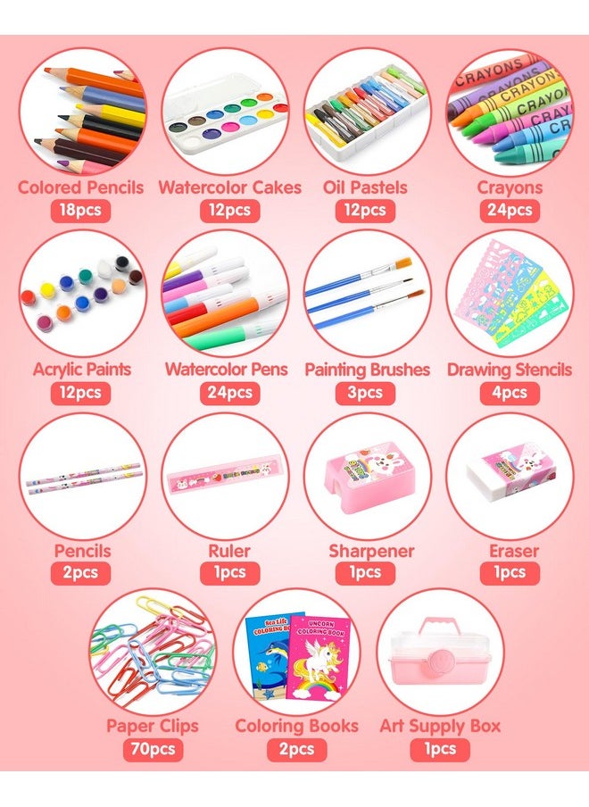 D-FantiX - Art Supplies For Kids, 187Pcs Drawing Kit Art Set With Pink Art Supply Storage Organizer, Painting Arts And Crafts For Kids Teens Beginners, 3 4 5 6 7 8-12 Year Old Girl Gifts Ideas - Image 1