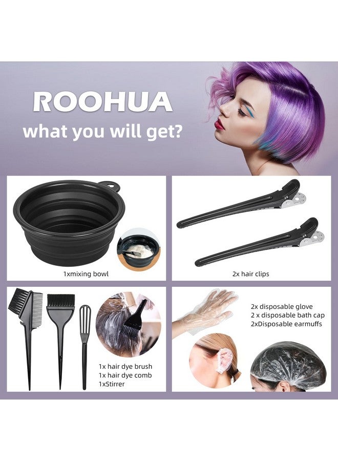 ROOHUA ROOHUA Hair Coloring Kit - 12 Pcs Dye Kit with Brush, Bowl, Agitator, Clips, Gloves, Shower Caps & Ear Muffs - Image 2