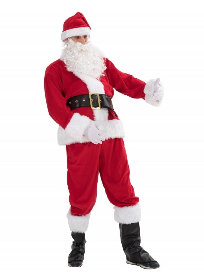 Men Christmas Santa Claus Adult Costume Deluxe Velvet Suit 7Pcs