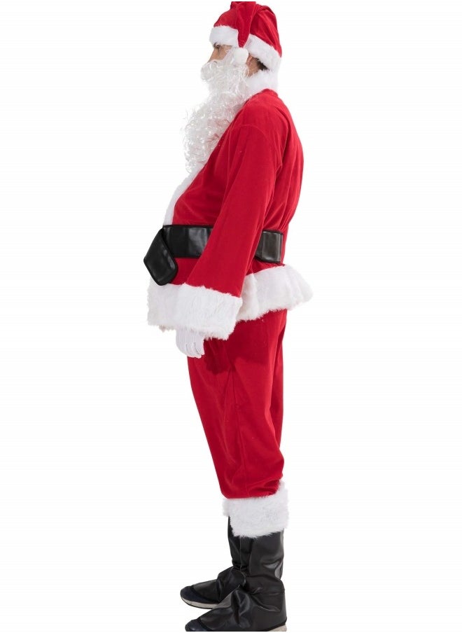 Men Christmas Santa Claus Adult Costume Deluxe Velvet Suit 7Pcs