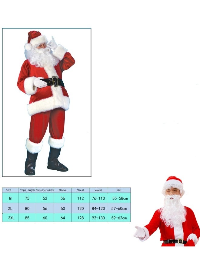 Men Christmas Santa Claus Adult Costume Deluxe Velvet Suit 7Pcs