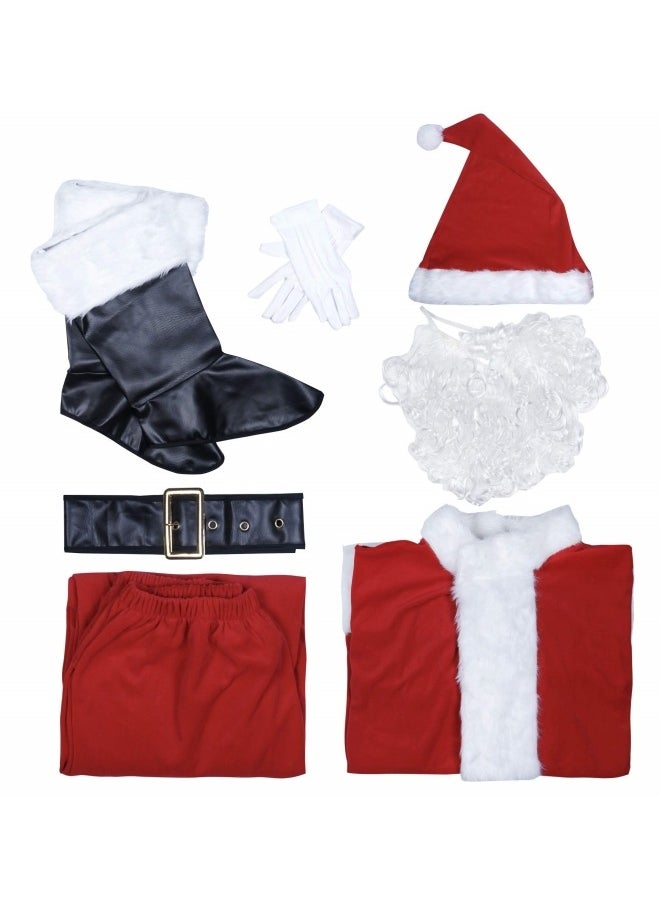 Men Christmas Santa Claus Adult Costume Deluxe Velvet Suit 7Pcs