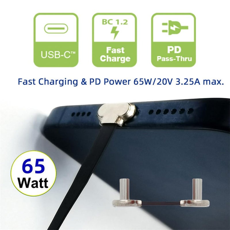 كابل بيانات USB2.0 قصير من xiwai بطول 2 سم، محمول، مسطح فائق النحافة، USB-C من نوع C إلى USB-C، موصل بزاوية بقدرة 65 واط شحن سريع للهاتف والتابلت والكمبيوتر المحمول - Image 3