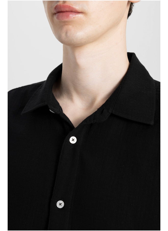 DeFacto - Man Relax Fit Polo Neck Woven Long Sleeve Shirt - Image 1