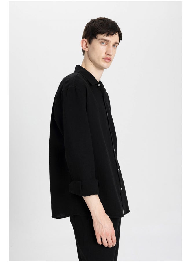 DeFacto - Man Relax Fit Polo Neck Woven Long Sleeve Shirt - Image 1