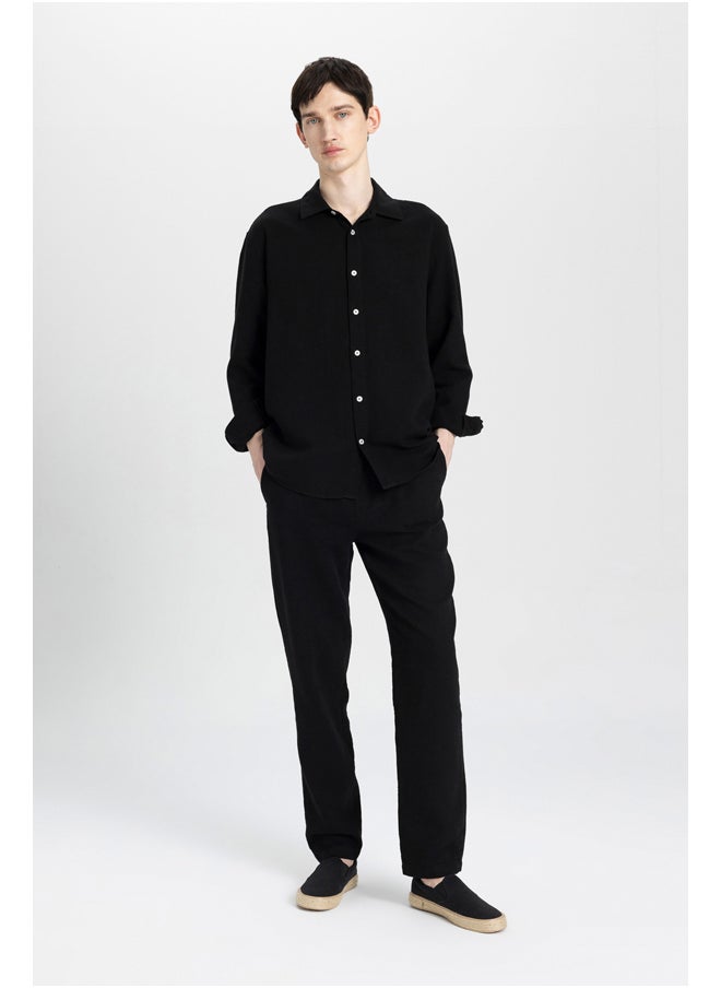 DeFacto - Man Relax Fit Polo Neck Woven Long Sleeve Shirt - Image 1