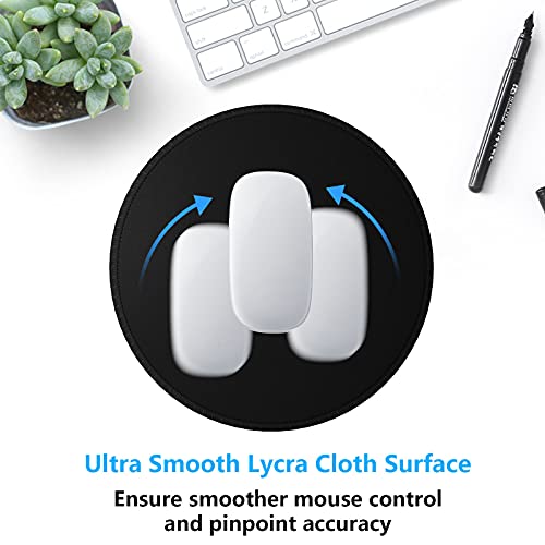 Dapesuom Round Mouse Pad, 8.7 x 8.7 Inch Premium-Textured Washable Non-Slip Rubber Base Cute Small Mouse Mat with Stitched Edge for Women Wireless Computer Laptop Gaming Desk Accessories, Black - Image 2